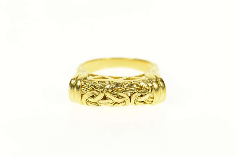 18K Yellow Gold Byzantine Chain Knot Squared Statement Band Ring