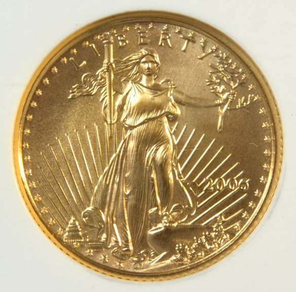 Gem UNC. 2006 NGC FIRST STRIKES 2006 $5 Gold Eagle coin