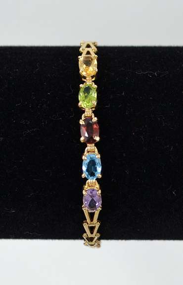 Contemporary 14K Yellow Gold Bracelet With Multi Color Gemstones