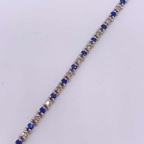 14kt Gold, Blue Sapphire, & Diamond Tennis Bracelet
