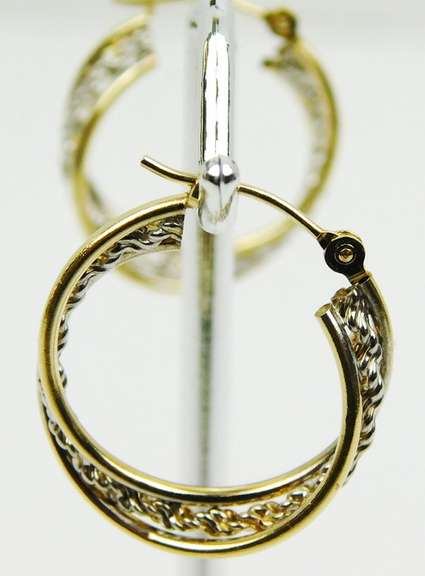 14K Yellow & White Gold Hoop Earrings