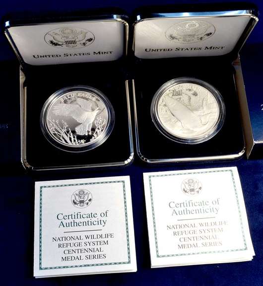 United States Mint 2003 National Wildlife Refuge System Centennial Medals. Salmon And Bald Eagle.