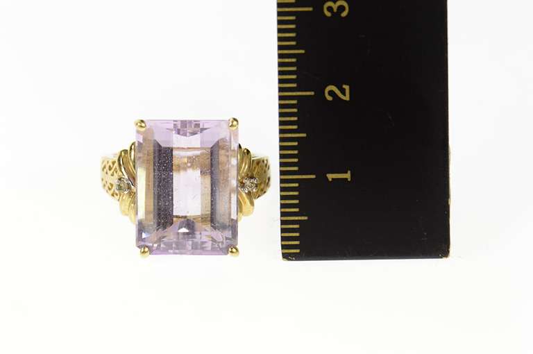 10K Yellow Gold Emerald Cut Amethyst Solitaire Cocktail Ring