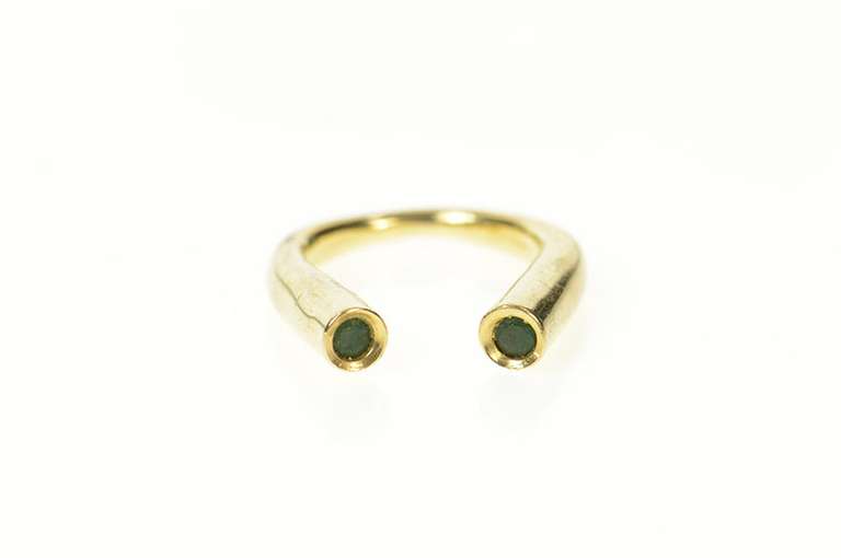 14K Yellow Gold Natural Emerald Curved Floating Statement Ring