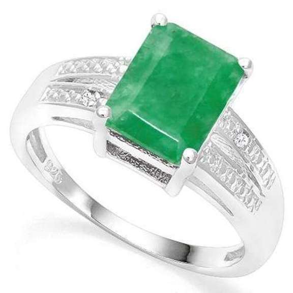 925 STERLING SILVER 3.60 CT ENHANCED GENUINE EMERALD & DIAMOND COCKTAIL RING