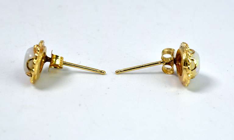 Sweet Pear Shaped Opal Earrings in Gold