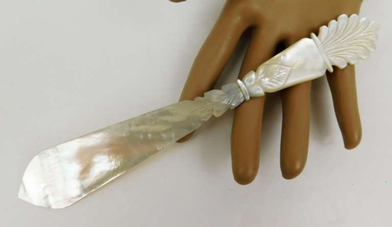 Beautiful Antique Carved Mother of Pearl Letter Opener
