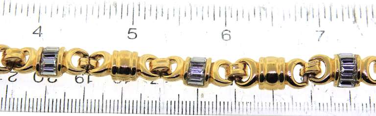 Lovely Yellow Gold Link And Crystal Baguette Bracelet