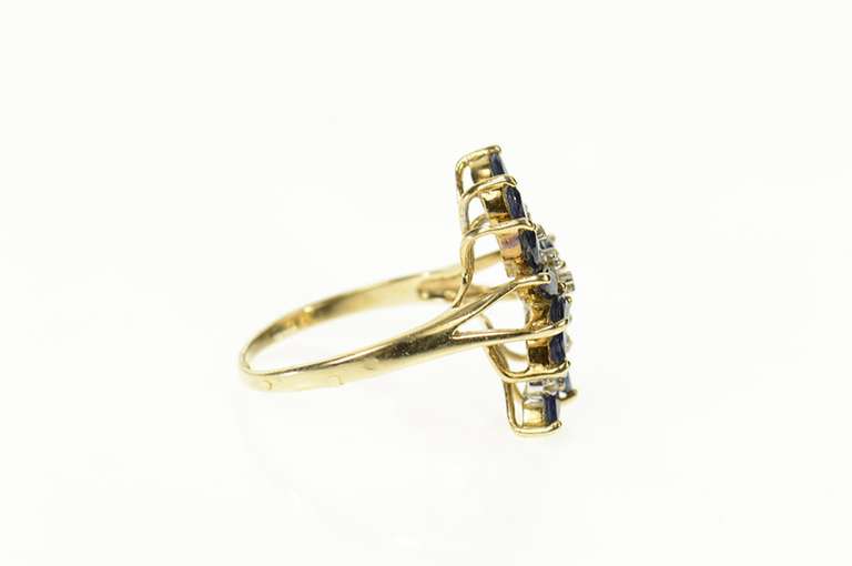10K Yellow Gold Marquise Sapphire Diamond Wavy Statement Ring