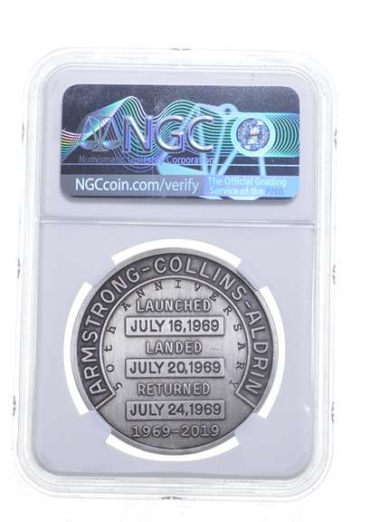 MS70 2019 Apollo 11 Anniv. Robbins Medal Restrike 1 Oz Silver NGC/CAG