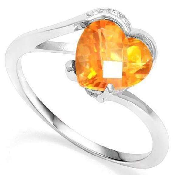 925 STERLING SILVER HS 8MM DARK CITRINE & DIAMOND WOMEN RING