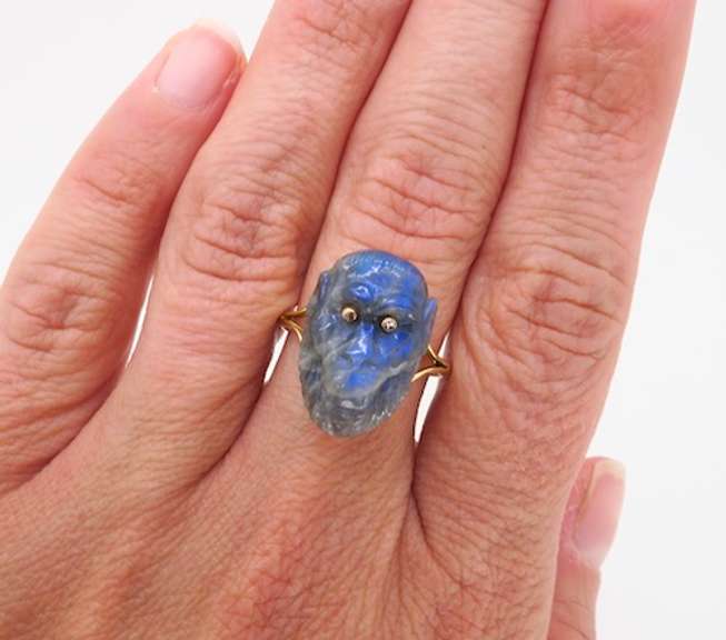 Labradorite & Diamond Gorilla Ring made in 18k Yellow Gold