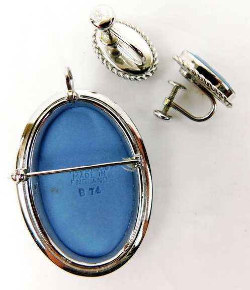 Sterling Wedgwood Large Pin/Pendant & Earrings