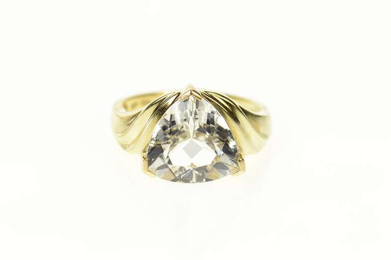 10K Yellow Gold Trillion Cubic Zirconia Solitaire Statement Ring