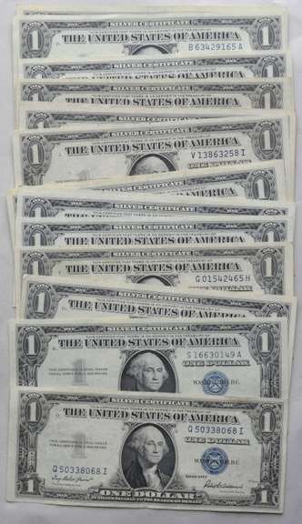 15 Mixed Series Near Unc $ 1 Silver Certificates