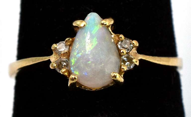 Charming Opal & Diamond Accent Ring in 14KT Yellow Gold