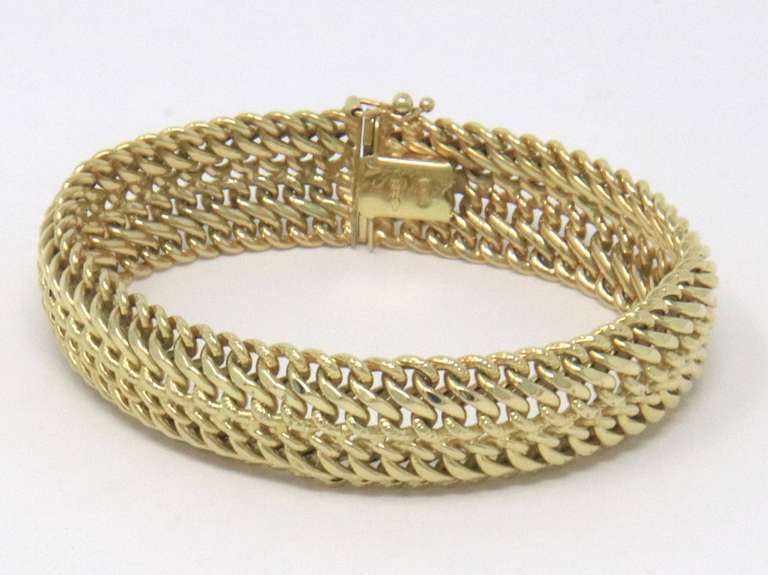 Eyecatching Wide Woven Yellow Gold Bracelet