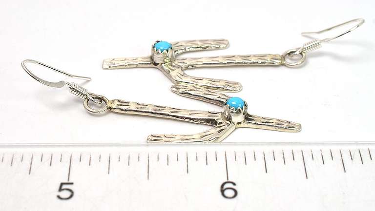 Sterling Silver Cactus Earrings with Turquoise
