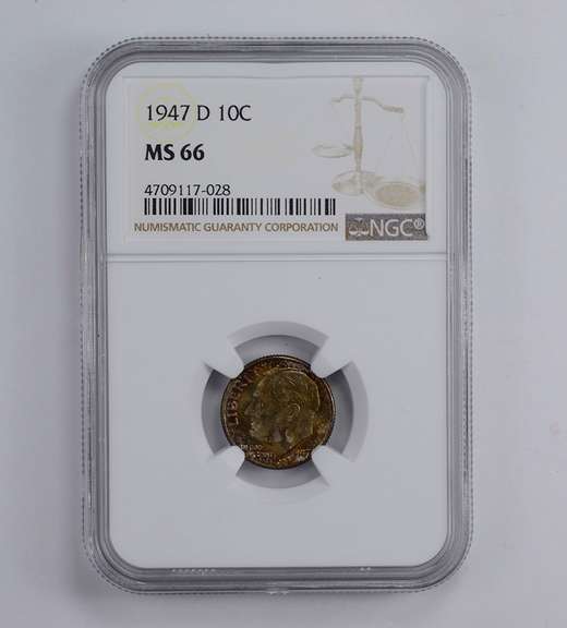 MS66 1947-D Roosevelt Dime - Toned - Graded NGC