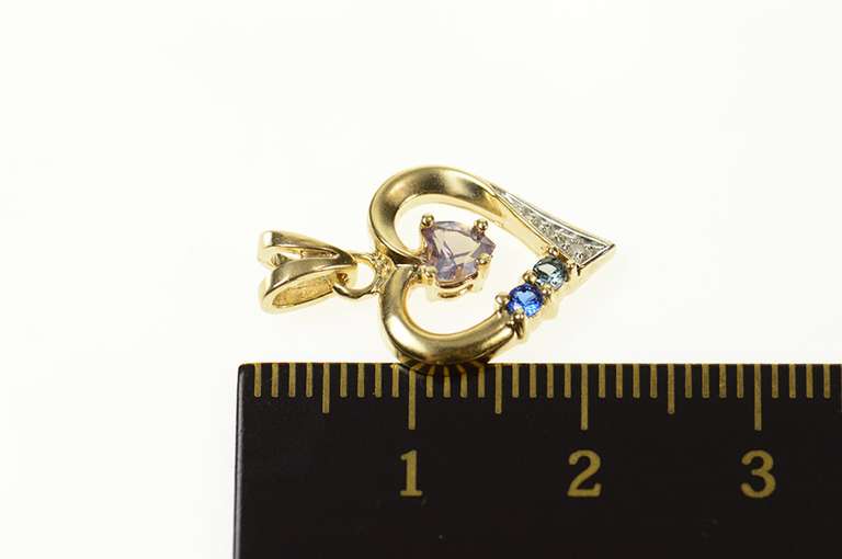 10K Yellow Gold Diamond Amethyst Blue Topaz Heart Pendant