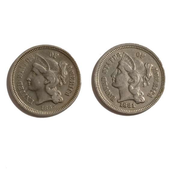 1865 And 1881 3 Cent Nickels