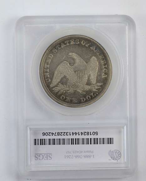 VF30 1845 Seated Liberty Silver Dollar - Graded by SEGS