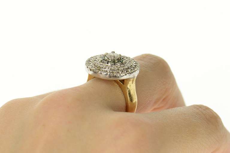 14K Yellow Gold 1.80 Ctw White & Green Diamond Halo Ring