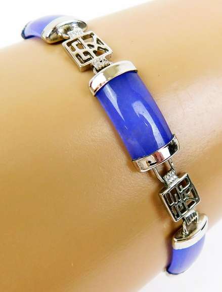 Sterling & Purple Jade Chinese Bracelet
