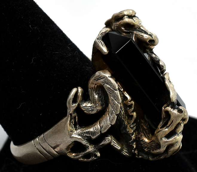 Heavy Onyx Dragon Ring in Sterling Silver