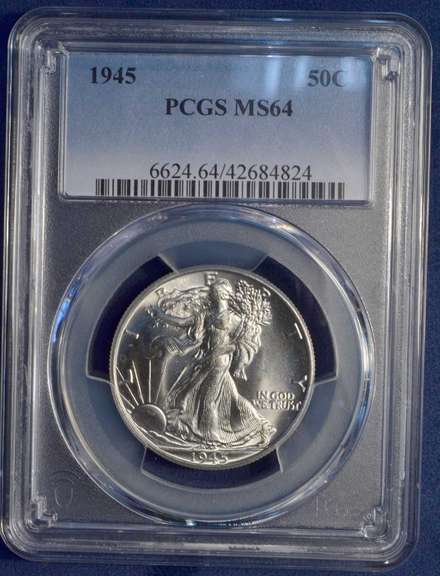 1945 Walking Liberty Half Dollar, PCGS MS64.