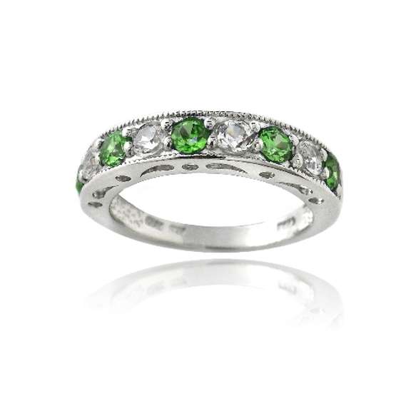 Sterling Silver 1.2ct Created Green Quartz & White Sapphire Half-Eternity Band Ring