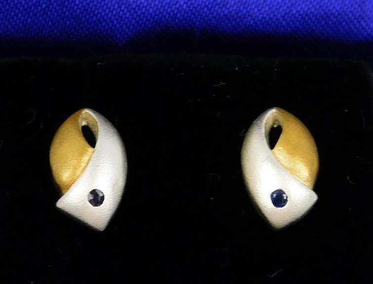 Sterling Ribbon Earrings with Blue Sapphires