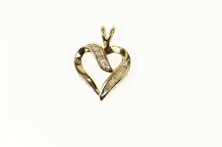 10K Yellow Gold Classic Curvy Diamond Encrusted Heart Pendant