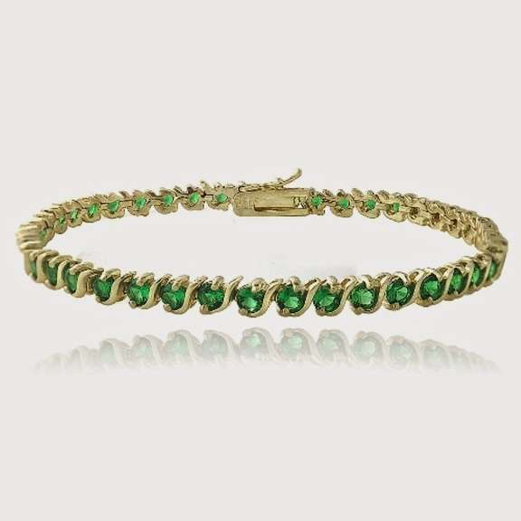 18K Gold over Sterling Silver 4.5ct Created Emerald S Design Tennis Bracelet