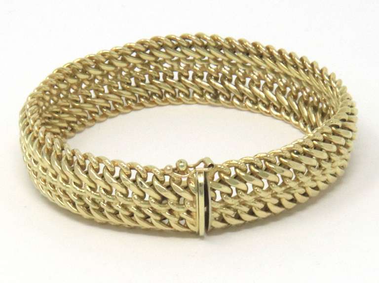 Eyecatching Wide Woven Yellow Gold Bracelet