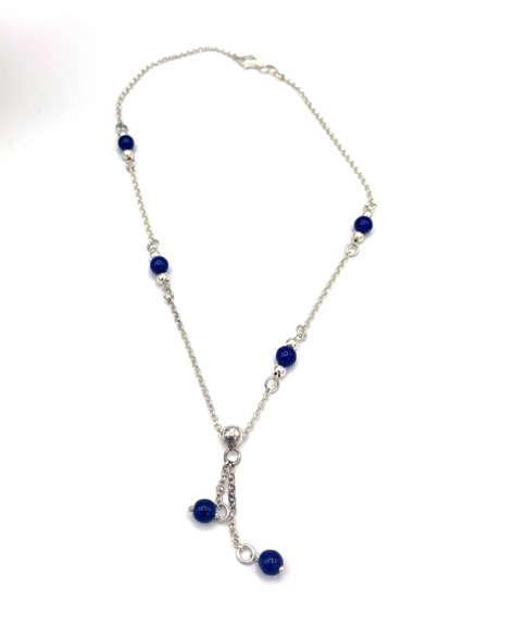 Sterling silver necklace with blue and silver beads