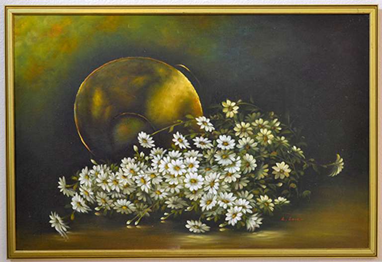 Still Life With Daisies, Signed Original Acrylic Painting on Canvas by L. Love L. Love