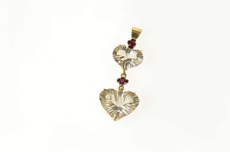 14K Yellow Gold Tiered Heart Smoky Quartz Ruby Pendant