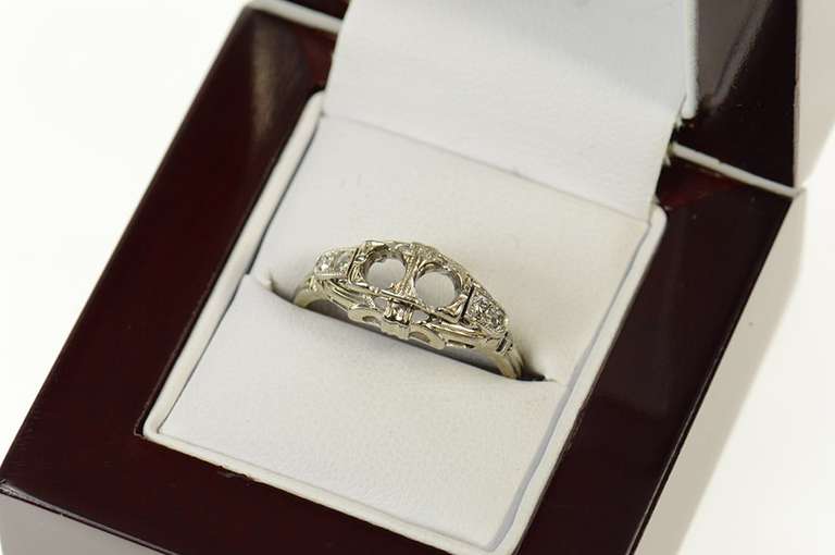 14K White Gold Art Deco Diamond Engagement Setting Ring