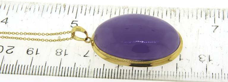 Precious Oval Purple Jade Cab Yellow Gold Necklace