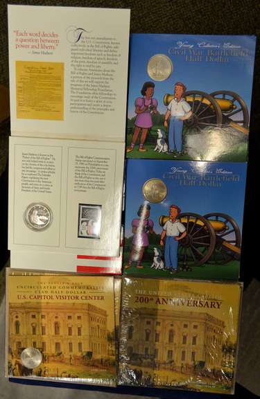 Lot Of 5 Uncirculated Commemorative Half Dollars. 1993 Bill Of rights, 2x 1995 Civil War Battlefield, 2x 2001 Capitol 200th Anniversary.