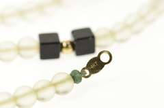 14K Yellow Gold Black Onyx Camphor Glass Beaded Bracelet