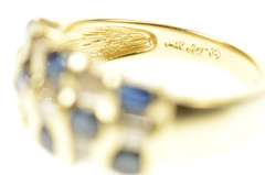 14K Yellow Gold Sapphire Baguette Diamond Checked Band Ring