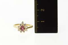 14K Yellow Gold Pear Ruby CZ Halo Classic Statement Ring