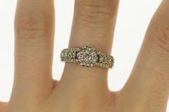 14K White Gold 1.04 Ctw Round Diamond Cluster Engagement Ring