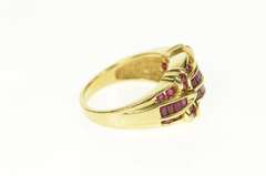 14K Yellow Gold Ornate Ruby Encrusted Row Statement Ring
