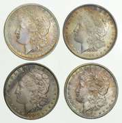 Lot (4) 1884-O 1885-O & 1886 Morgan Silver Dollars - Toned Choice Unc