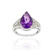 Sterling Silver 4.55ct. Amethyst & CZ Teardrop Ring