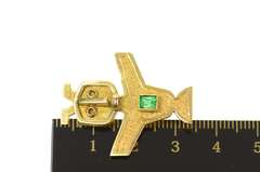18K Yellow Gold Peruvian Figurine Emerald Inset Statement Pin/Brooch