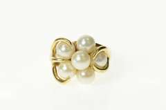 14K Yellow Gold Retro Ornate Pearl Cluster Statement Cocktail Ring